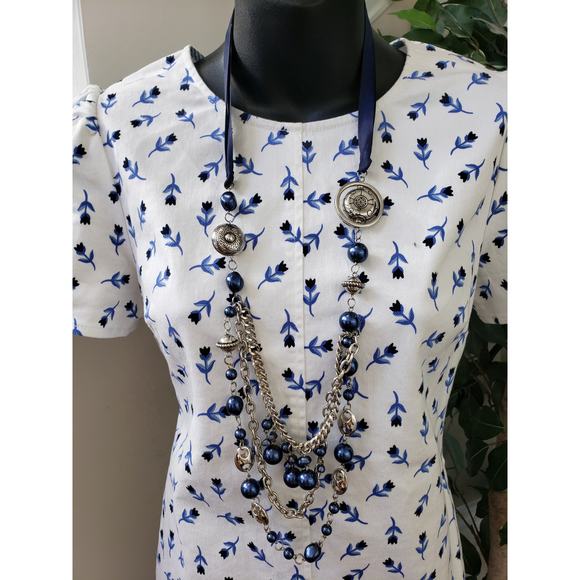 Draper James Shift Dress Women Size 2 White Blue Floral Puff Sleeve Pullover - Picture 5 of 12